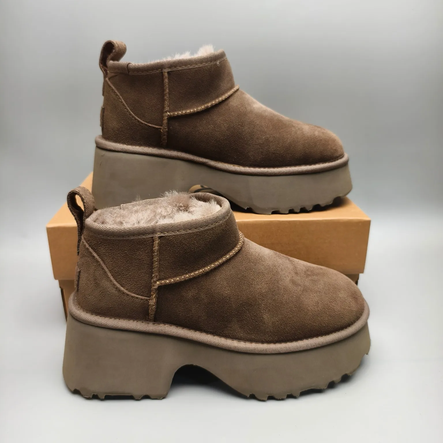 💰480 UGG sheepskin all-in-one snow boots 8311 thick-soled high-heeled fashion shoes Color: Maroon Sand Black Walnut Size: 35-40